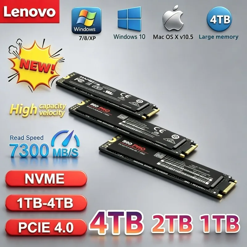 

Внутренний SSD-накопитель Lenovo M.2 980Pro 990Pro для игр, 7400 МБ/с, 1 ТБ, 2 ТБ, 4 ТБ, NVMe PCIe 4.0 для ноутбуков и настольных ПК