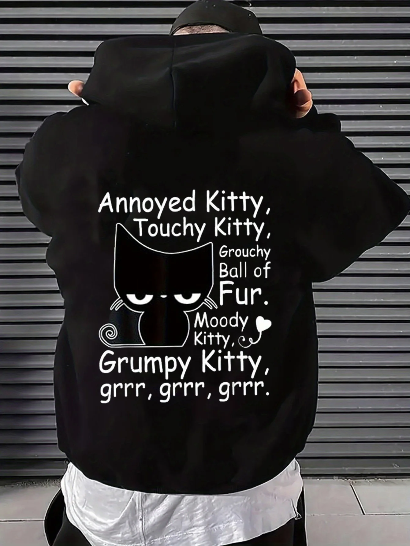 Men's Hooded Sweatshirt Angry Cat Funny Cat Lover Humorous Graphic Design Plus Size Long Sleeve Casual
