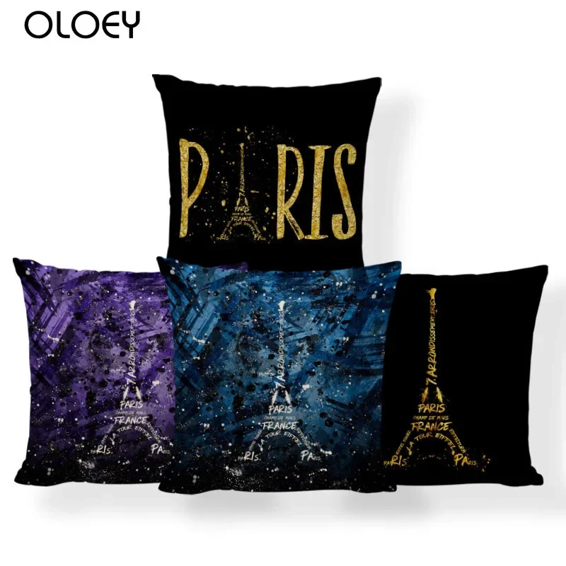 Color Iron Tower Image Cotton and Linen Pillowcase Size 45x45cm Home Bedroom Decoration Hotel Car Decoration Classic Pillowcase.