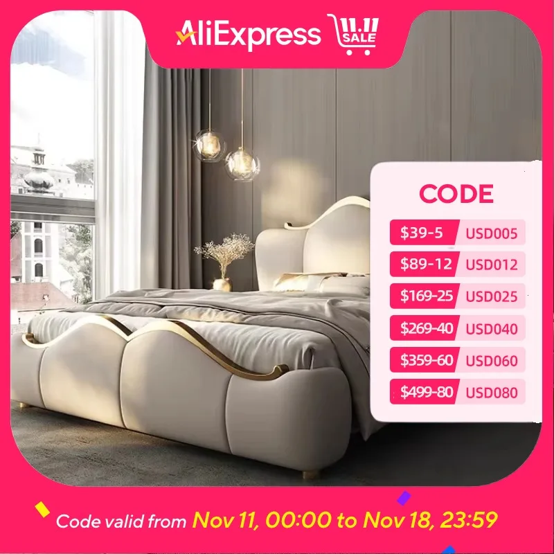 

Luxury Queen Size Bed Frame Royal Nordic Wood King Double Bed Frame Modern Sleeping Letti Matrimoniali Bedroom Furniture