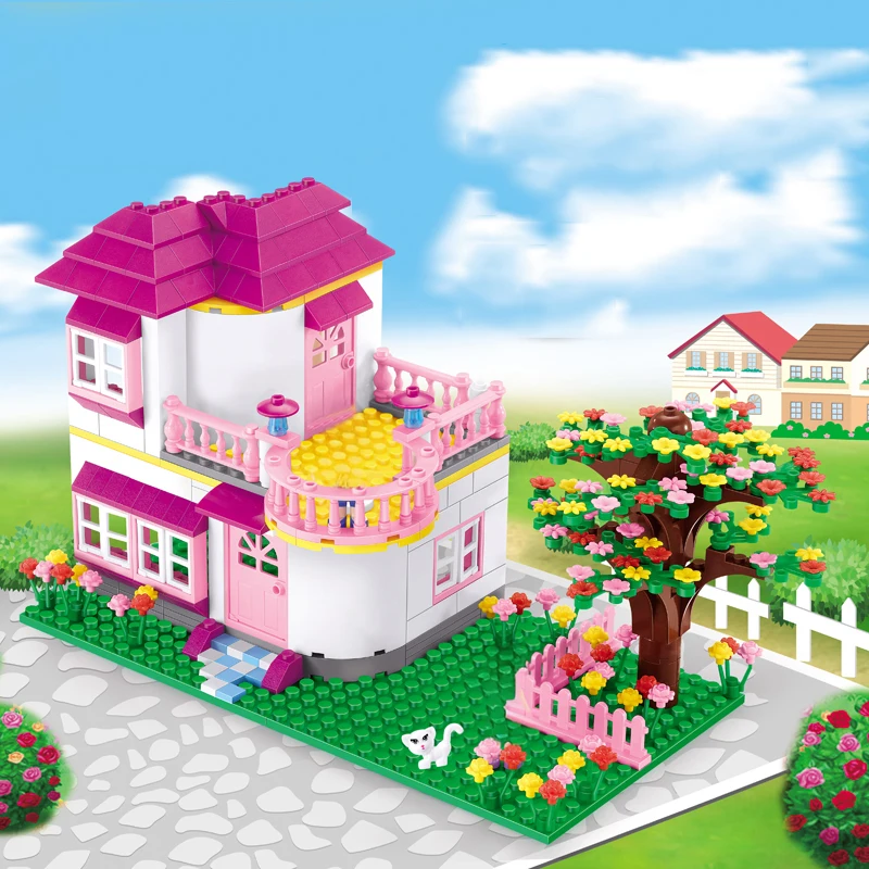 

Small particle building block princess villa, one model, three combinations, a gift for friends