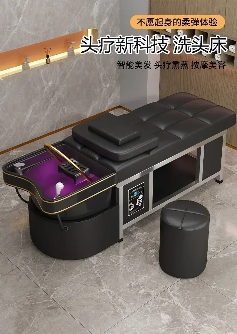 Ceramic basin shampoo bed for barber shops. With constant temperature water circulation and fumigation. Beauty salon massage bed
