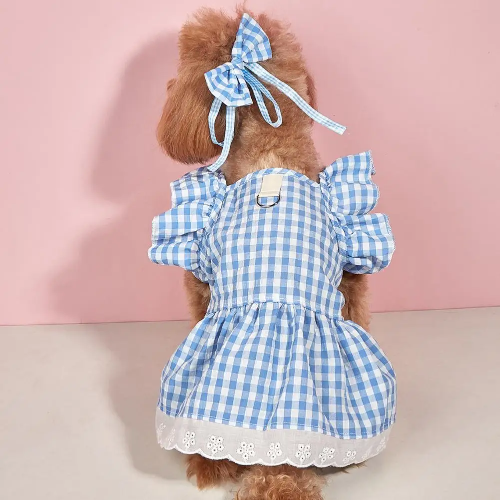 

Summer Dog Clothes Lovely Lace Hem Cute Outfit Pet Plaid Dress Summer Cat Clothes Puppy Costume