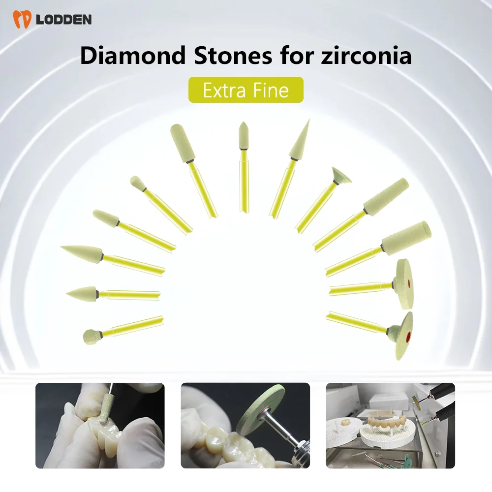 LODDEN 1pcs Gold Shank Dental Diamond Stone for Ceramic 2.35mm Yellow DY010EF Extra Fine Polishing Burs Dentistry Grinding Tools