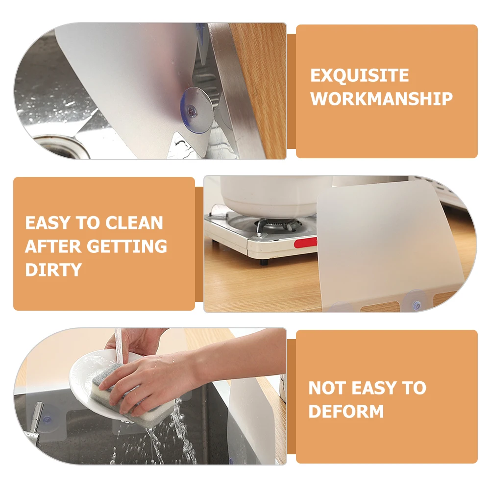 

4pcs Abs Kitchen Sink Splash Guard Baffle Board Water Resistant Easy Clean Oil Proof Suction Cup Design Long Lasting Durability