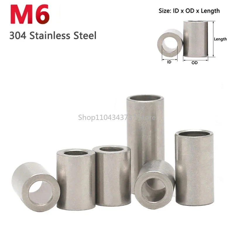 M6 304 Stainless Steel Bushing Washer Round Hollow Unthreaded Standoff Spacer Gasket Sleeve Length 2 3 4 5 6 7 8 9 10-40mm