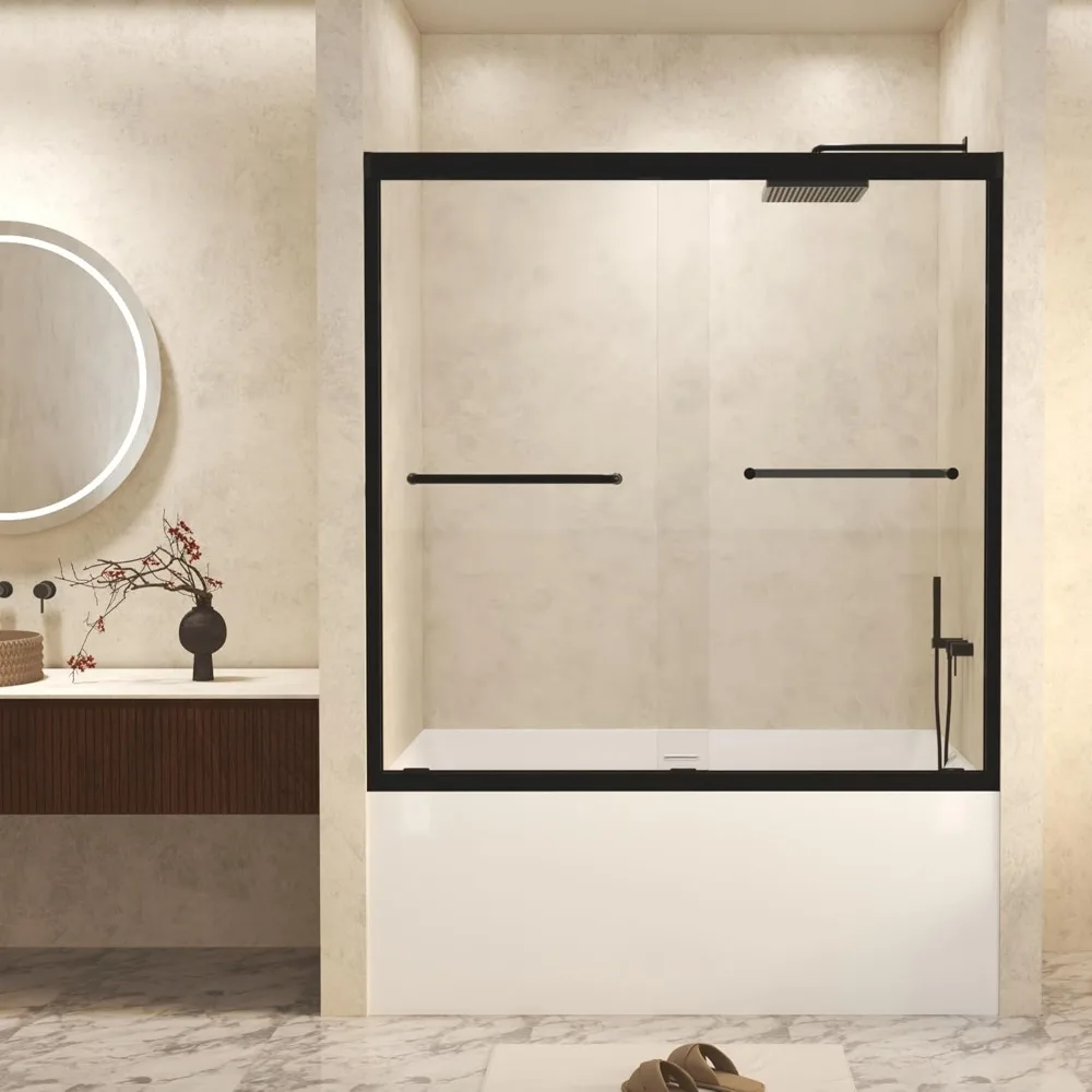

56-60" W × 60" H Aluminum Frame Double Sliding Shower Door, Adjustable Double Sliding Shower Door, 1/4 (6 mm) Tempered Glass
