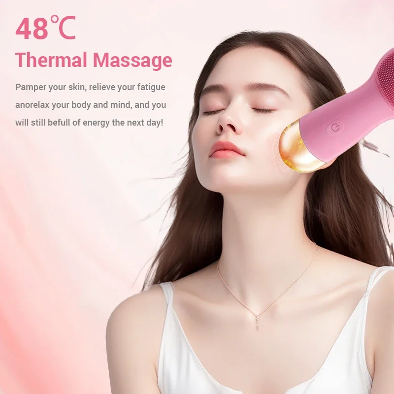 2 in 1 Electric Ultrasonic Skin Sonic Scrubber แปรงทําความสะอาดผิวหน้าด้วยการบีบอัดร้อนนวดการสั่นสะเทือนเครื่องมือทําความสะอาดผิวหน้า