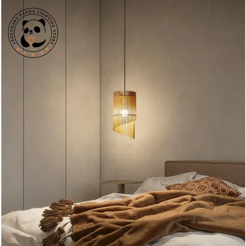 Lampada a sospensione semplice giapponese Log scava fuori Bar ristorante camera da letto comodino studio lampadario a soffitto decorazione artistica lampada