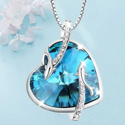 Fashion Dolphin Necklace Heart Sapphire Zircon Crystal Pendant Engagement Necklaces for Women Animal Jewelry Anniversary Gift