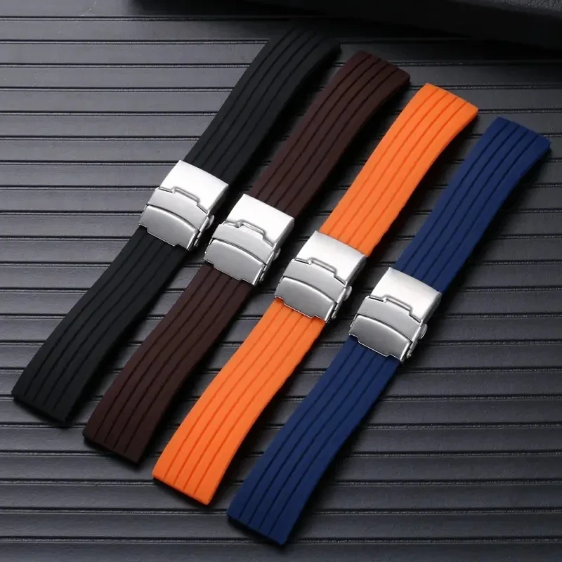 Breathable Soft Rubber Striped Tire Watch Strap Band Deployment Buckle 18mm 20mm 22mm 24mm Universal Replacement Strap