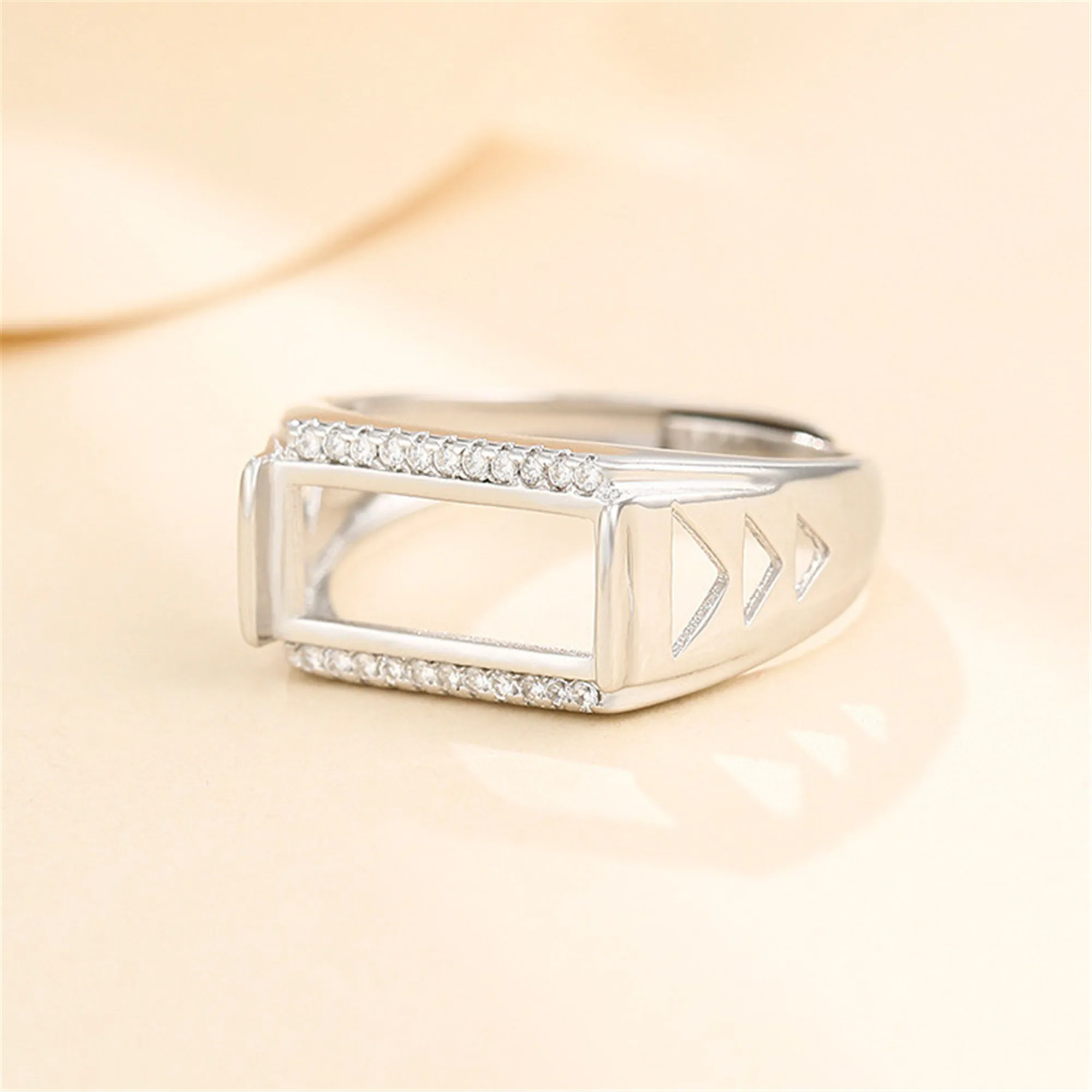 

Ring Setting for 7x14mm Rectangle Cabochons 925 Silver Zircon Adjustable Ring Base SR0154