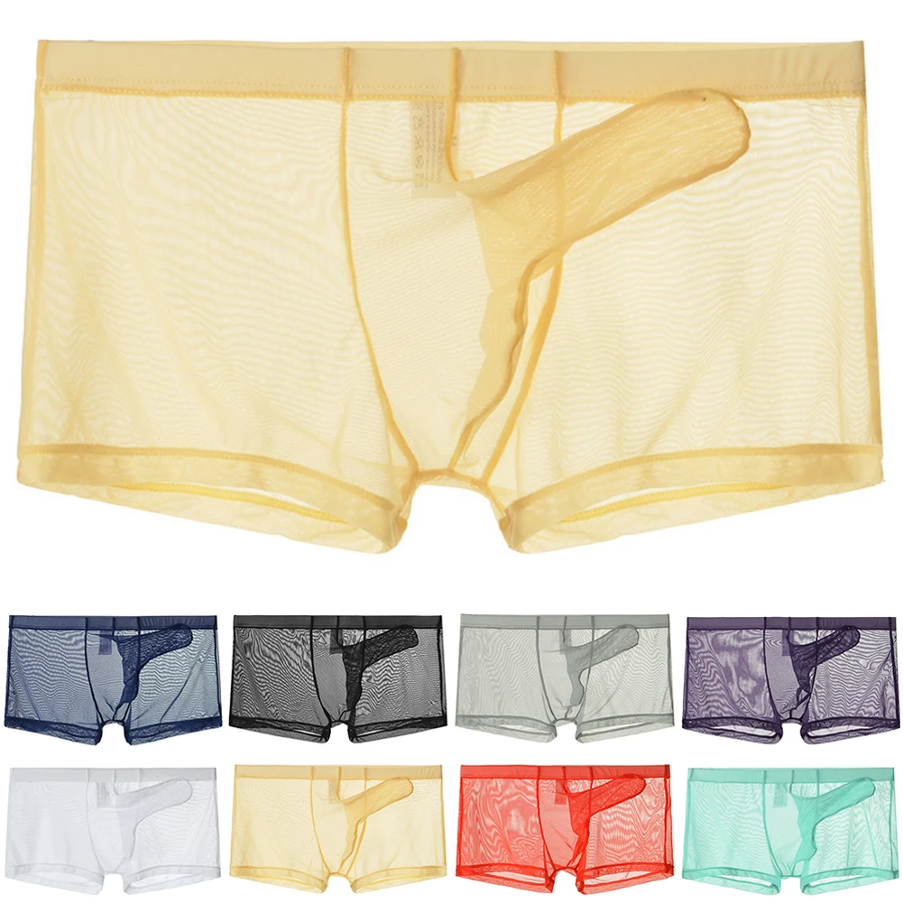 Sexy Shorts U Convex Pouch Men Swimming Trunks Underwear Transparent Ultra-thin See Through Briefs Mesh Panties