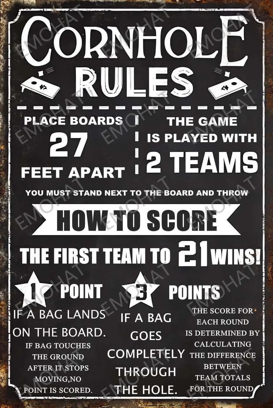 Tin Sign Wall Decoration Cornhole Rules Score Family Games Points Iron Poster Living Room Bedroom Man Cave Garage Wall Art  sign