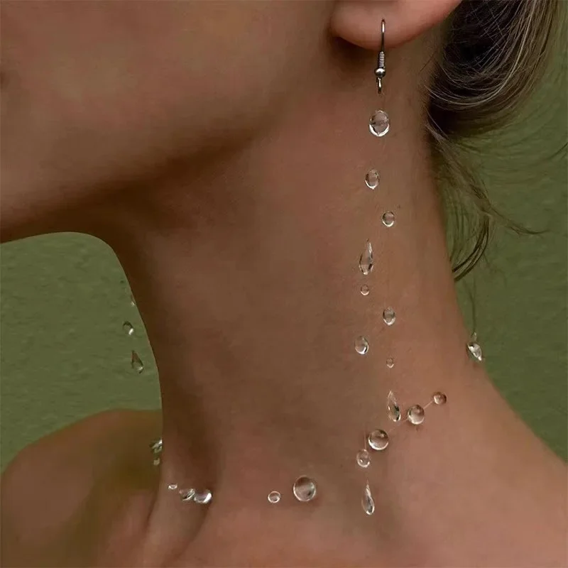 Chaîne de clavicule en forme de goutte d'eau transparente pour femmes, Simple, corde fine, pompon perlé, boucles d'oreilles, collier, Bracelet, Niche, bijoux personnalisés