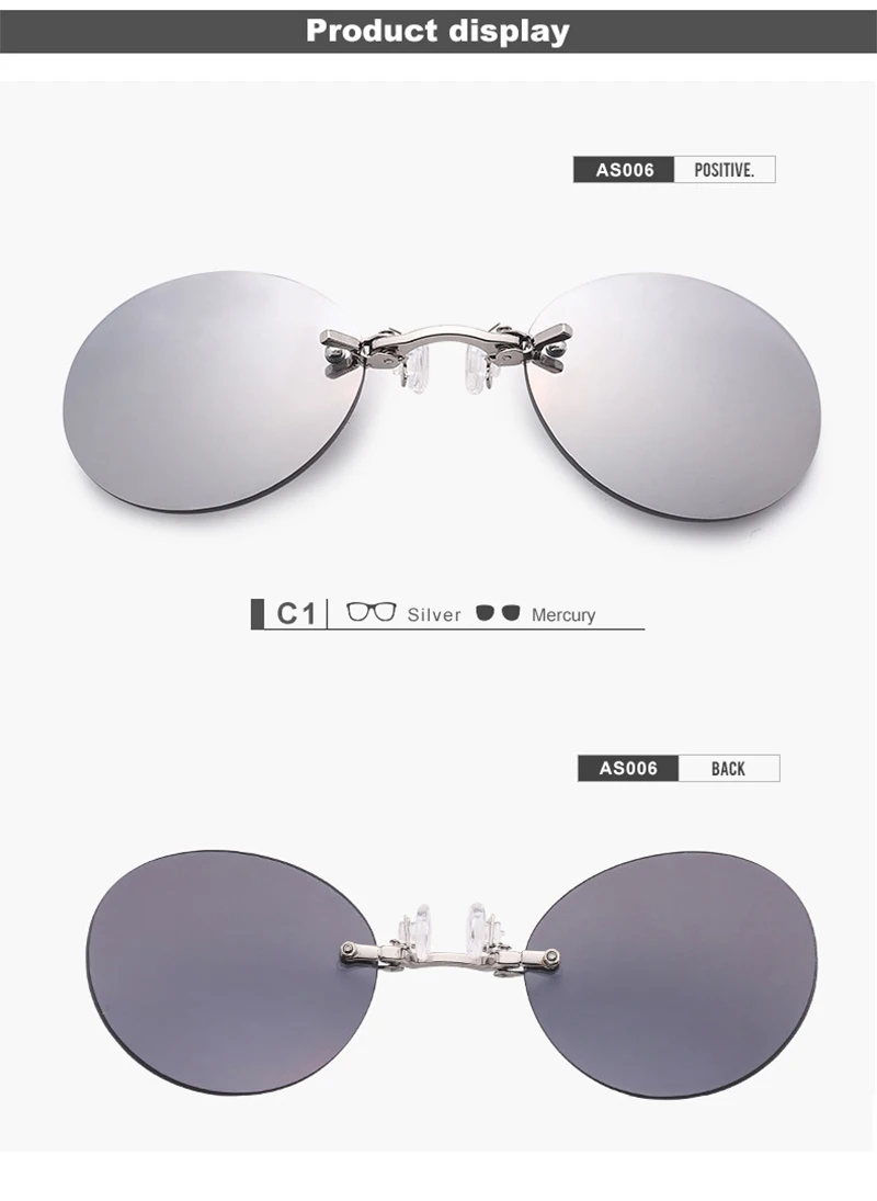 Clip On Nose Brille Runde randlose Matrix Morpheus Sonnenbrille Mini rahmenlose Vintage Herren Brillen UV400 – Detail 2
