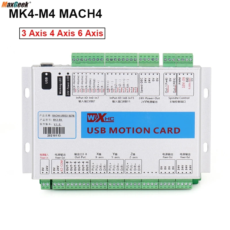 Maxgeek MK4-M4 MACH4 3 Axis 4 Axis 6 Axis CNC Breakout Board 2000KHz USB Motion Card For Engravers Lathe Machines