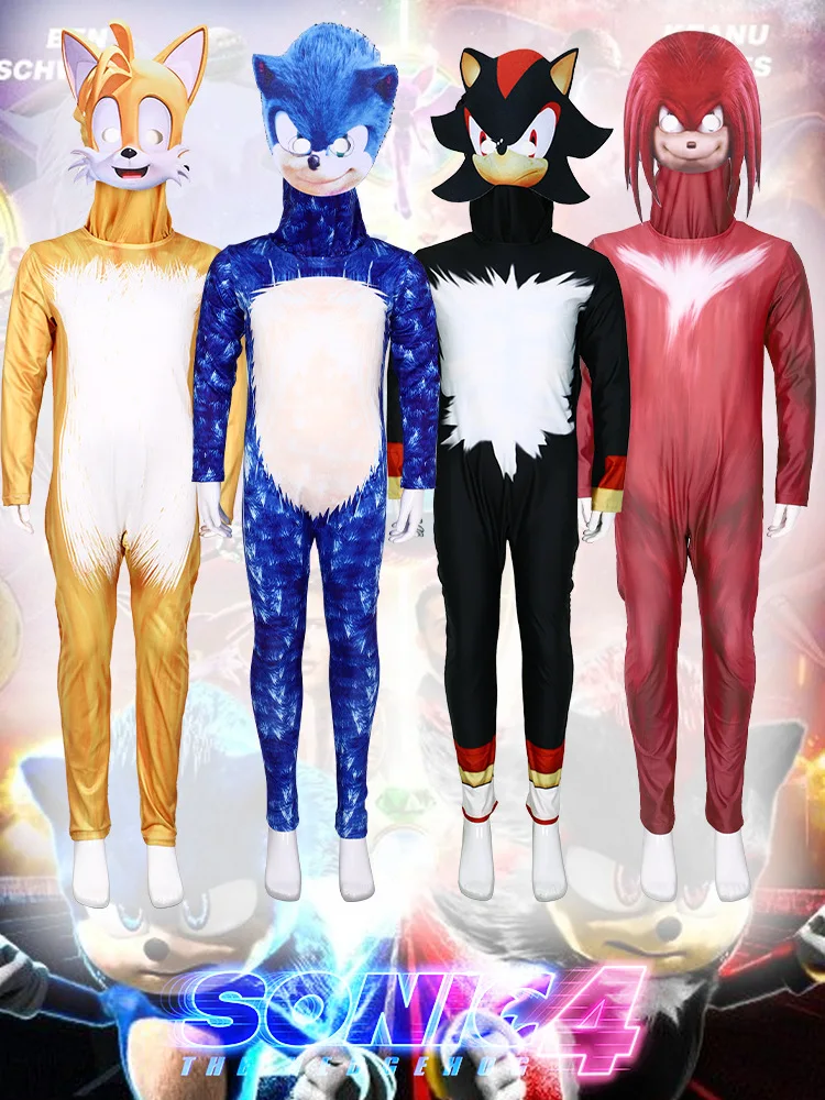 

\Cartoon Sonic Cosplay Costume Jumpsuits Tails Knuckles Shadow Sonikku Outfit Tights For Hallowmas Party Comicon 110-160 Size