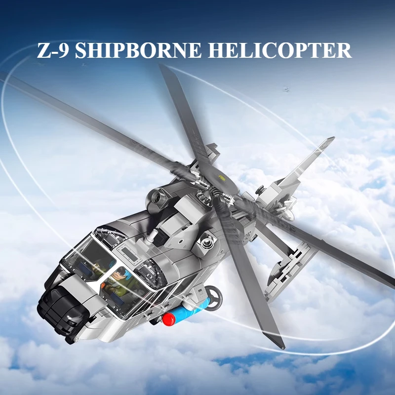 

SEMBO Z-9 корабельный вертолет, сборные строительные блоки, MOC, вооруженный самолет, истребитель, солдаты, модели, детские игрушки, подарки для мальчиков