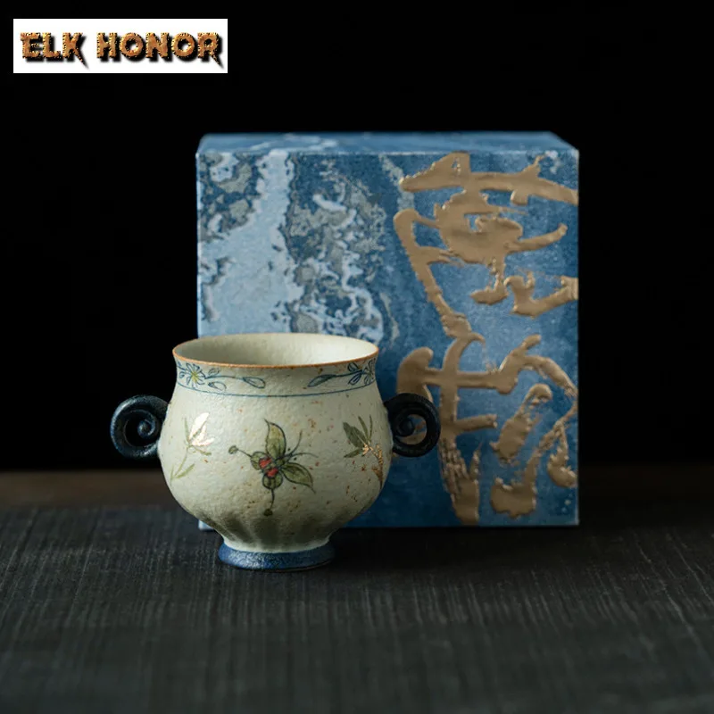 

125ml Hand-painted Butterfly Orchid High Foot Teacup Aesthetic Tea Bowl Mug Tea-tasting Meditation Cup Chazhan Master Cups Cafes