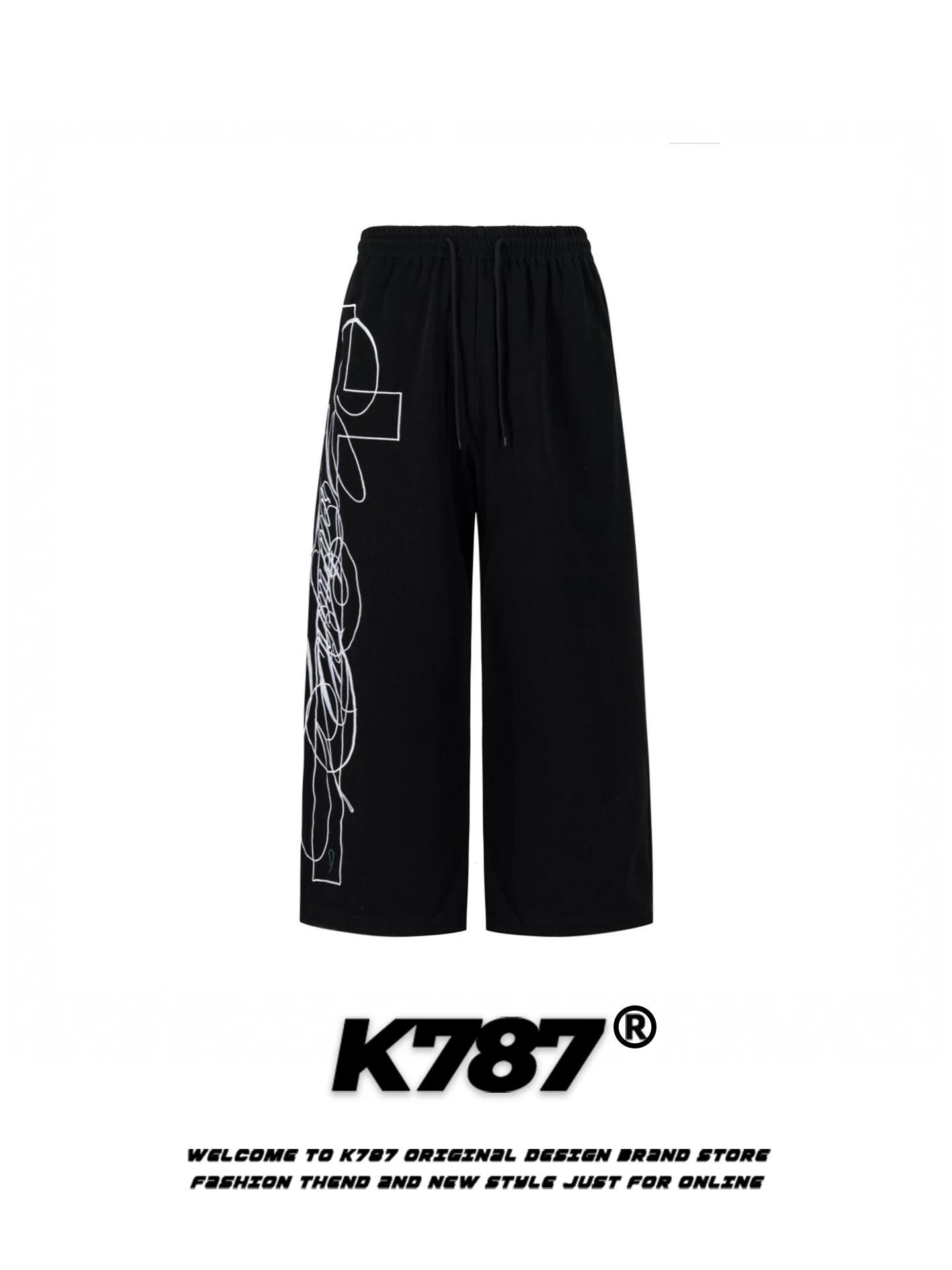 

K787 American fiti Embroidery Casual Sweatpants Loose Fit Street Dance Straight Leg Wide Leg Floor Length Trousers ex