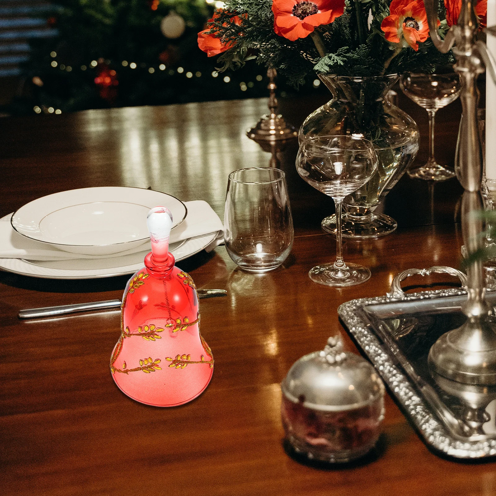 

Transparent Glass Christmas Dinner Bell European Style Handheld Service Bell Decorative Xmas Table Decoration Xmas Presents