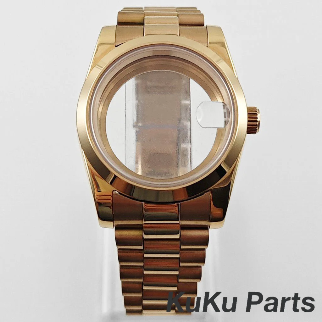 Boîtier de montre en cristal saphir plaqué or Rose 36MM/40MM, pour mouvement NH34 NH35 NH36 NH38 NH70 NH72 ETA2824