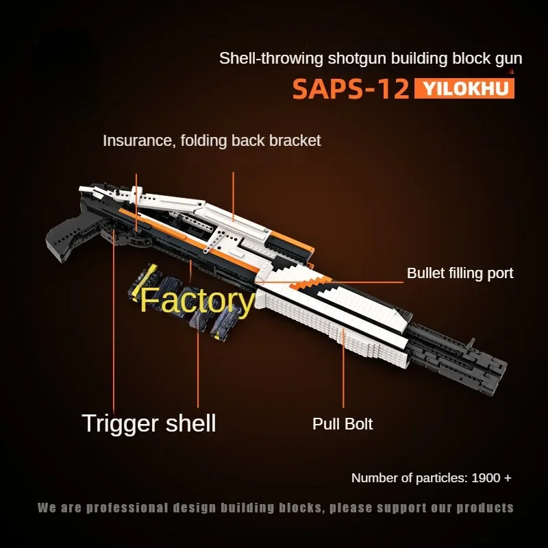 Moc Mechanical Series Shotgun, Building Block, Military Weapon Building Block Shell Throwing Gun Assembly and Shooting Boys Toys