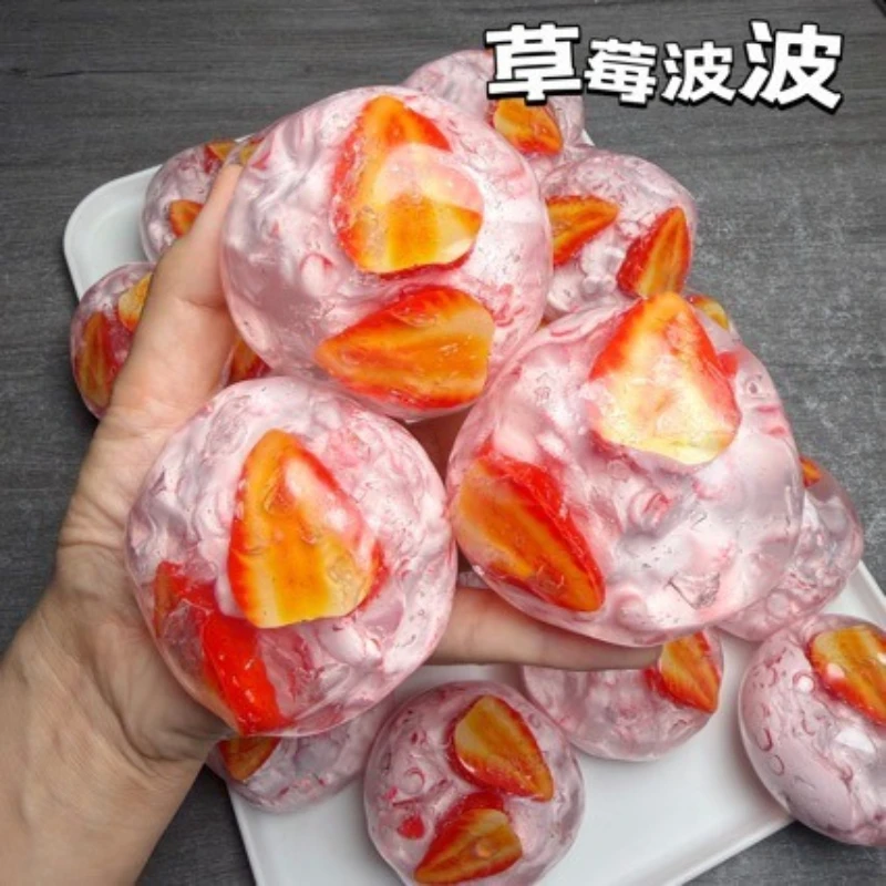 Strawberry Vaseline Building Blocks Handmade Ball Squishy Stress Relief Toy Fruit Filled Office Desk Squeeze Fidget Toy Gift view 5