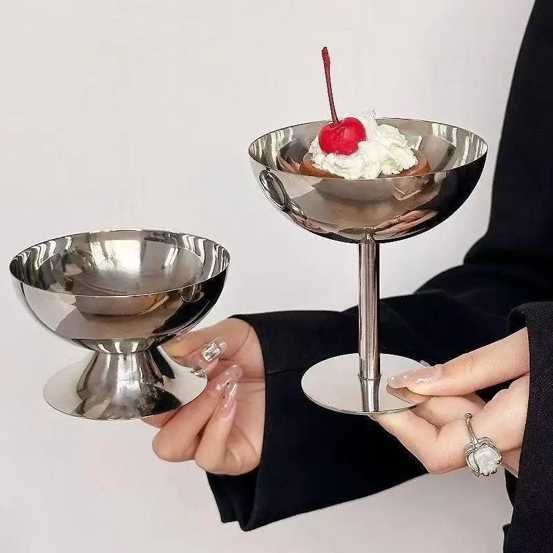 Stainless Steel Goblet Cup Ice Cream Dessert Salad Bowl Fruit Plate Snack Dish Pudding Bowls Cup KTV Bar Supplies