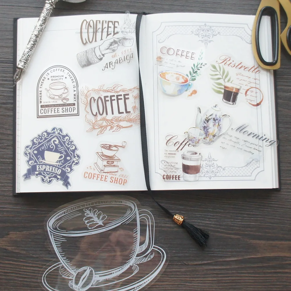 38pcs MIX Size The Coffee Shop on The Corner Style PVC Sticker Scrapbooking DIY Gift Packing Label Decoration Tag