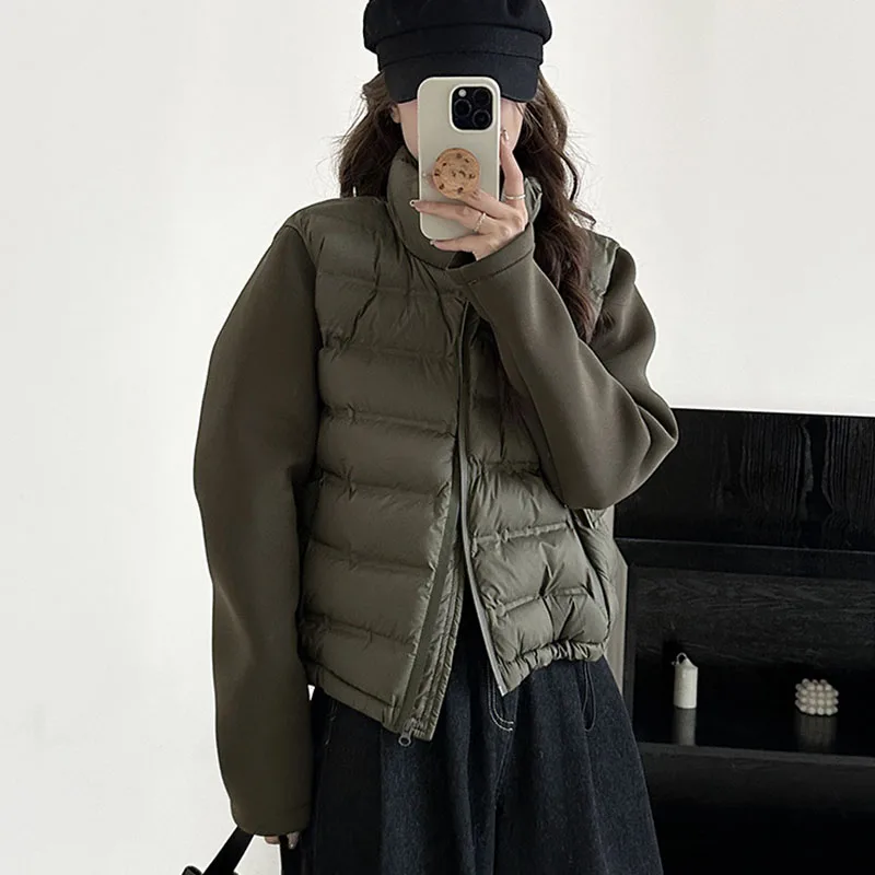 2025 여성 패치워크 코튼 재킷 슬리밍 슬림핏 스탠드 칼라 다운 코튼 재킷 여성 H587