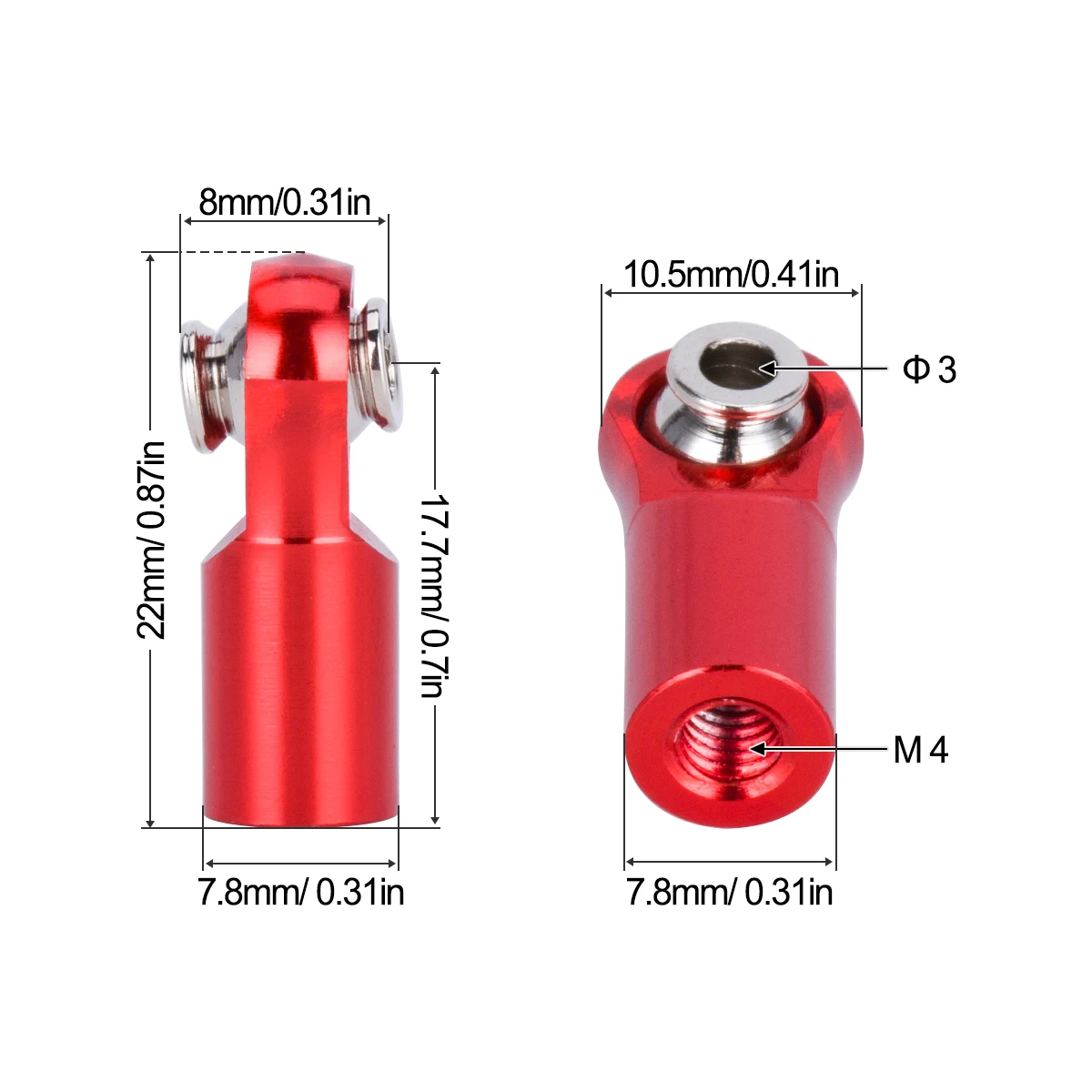 10Pcs Metal M4 Link Tie Rod Ends Ball Joint CW Thread for 1/10 RC Crawler Axial SCX10 TRX4 D90 Tamiya Upgrade Parts