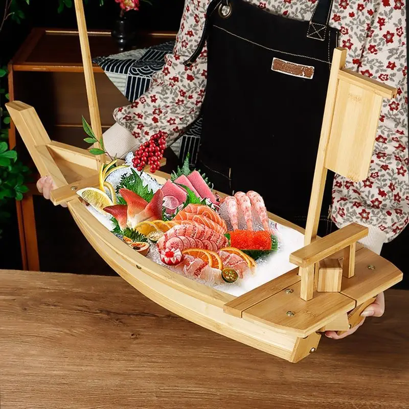 Bamboo Wooden Dragon Sushi Boat Platter, Special Shaped Sashimi Seafood Plate, Dry Ice Catering Tableware