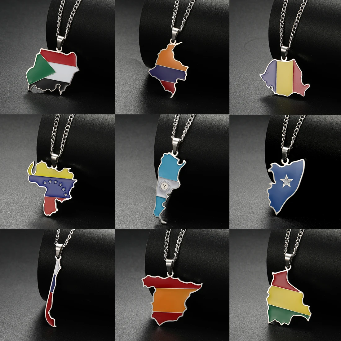 EUEAVAN National Map Flag Pendant Necklace Sudan Argentina Somalia Colombia Romania Venezuela Chile Spain Bolivia Ethnic Jewelry