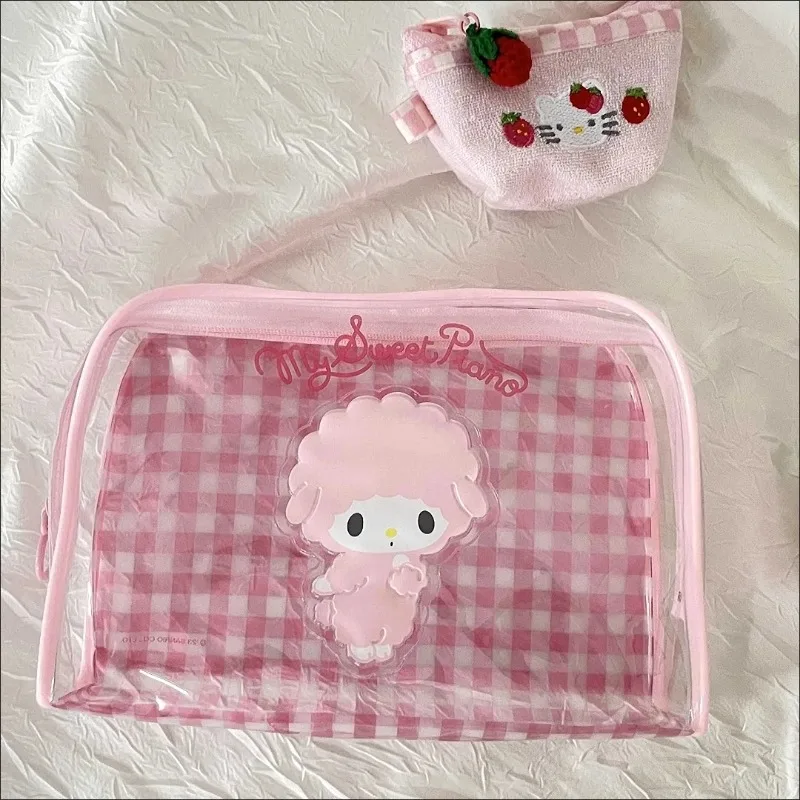 New Sanrios Piano My Melody Pachacco Makeup Bag Cute Kuromi PVC Plush Toy Pain Bag Anime Kawaii Waterproof Storage Wash Bag Gift