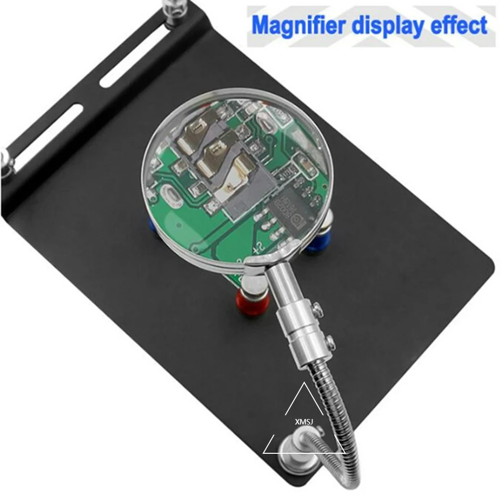 XMSJ Soldering Magnifier Tool  Flexible Arms Clamp With 3X Magnifying Glass Station PCB Circuit Board For Electronic Repair