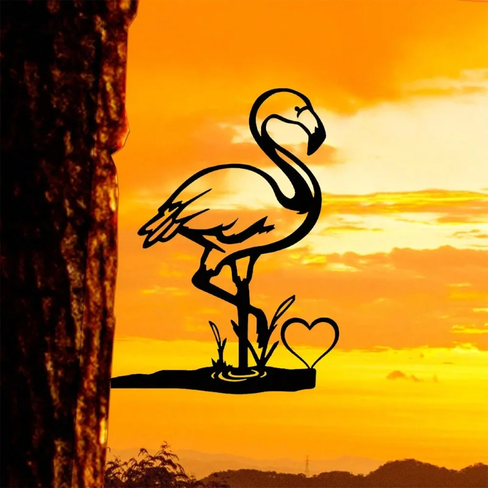 Letrero de pájaro flamenco de Metal ahuecado, decoración de jardín y hogar al aire libre, regalo Ideal de inauguración de la casa para patio, 1 ud.
