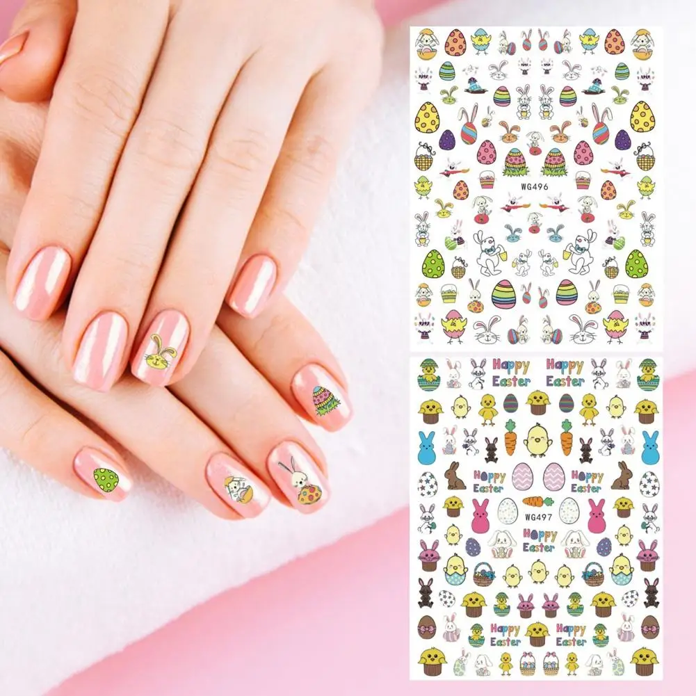 Fashion Colorful Cute Bunny Chick Nail Art Sticker Accessories Nail Decal Chick Rabbit Cartoon Water Decal for Lady