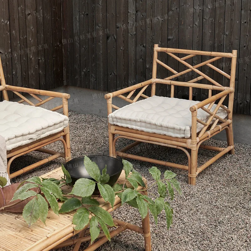 

ins sofa rattan chair natural real rattan sofa chair modern simple balcony leisure recliner Japanese-style homestay design