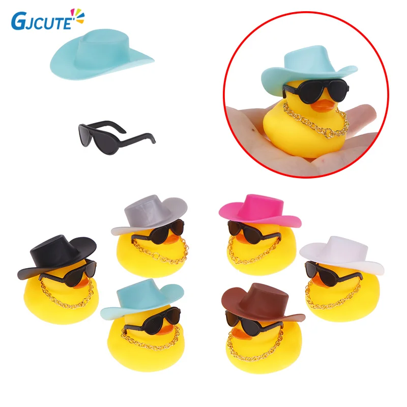 

1 Set Cool Car Accessories With Cowboy Hat Necklace And Sunglasses Rubber Duck Car Ornaments Duck Car Dashboard Decorations