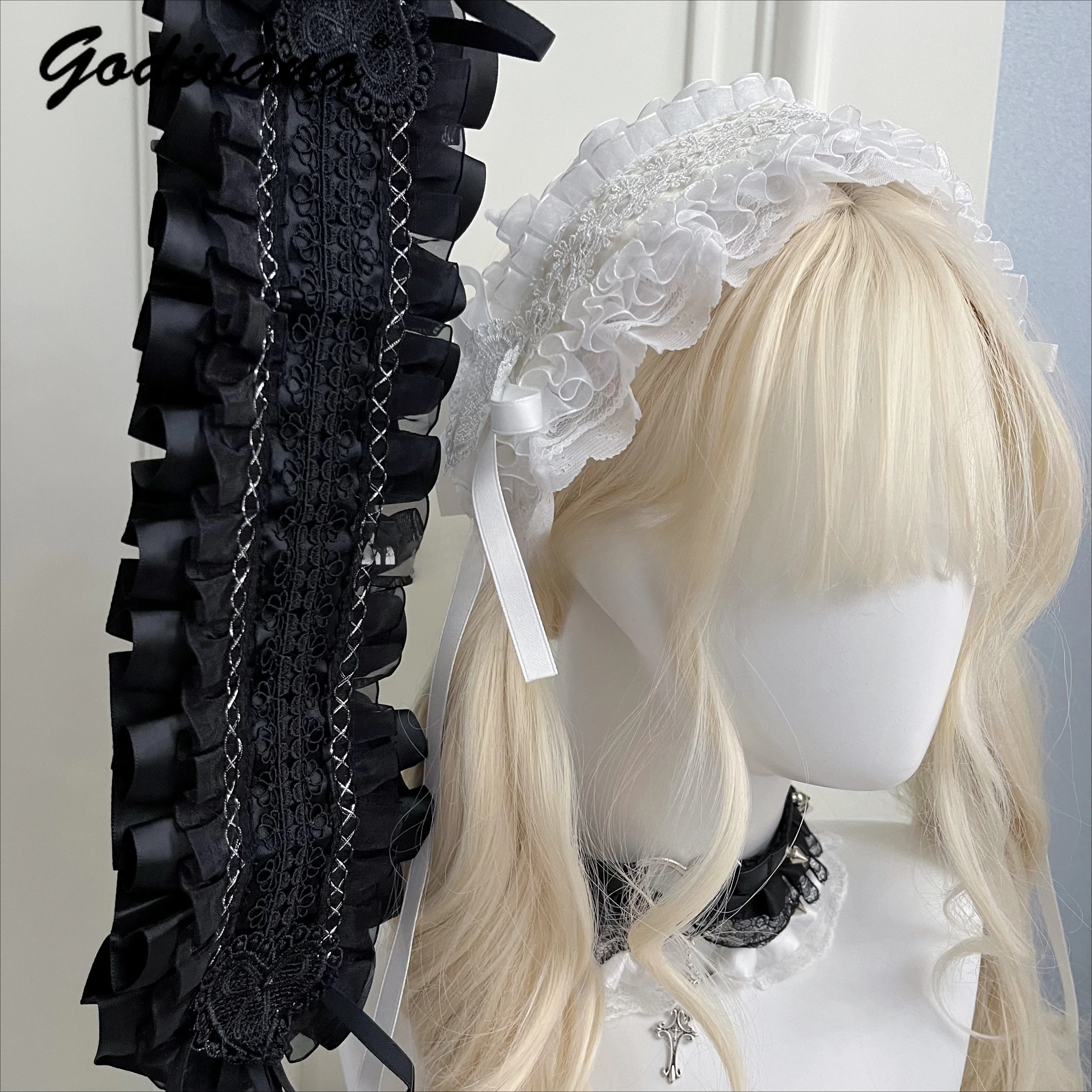 Lace Headband Lolita Halloween Goth Hair Accessories Subculture Girls Sweet Doll Black and White Hairband Female Headwear