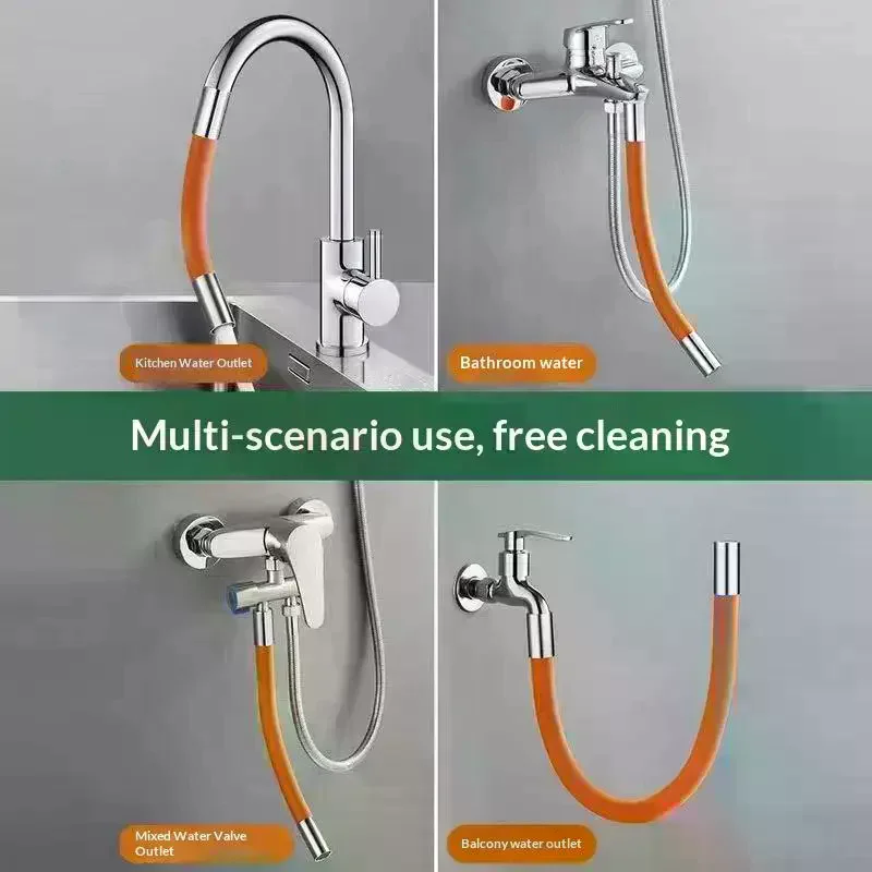 20/30/50CM Universal Kitchen Orange Faucet Extension Hose Bathroom 360° Rotation Bending Faucet Extender Wash Basi Bathroom