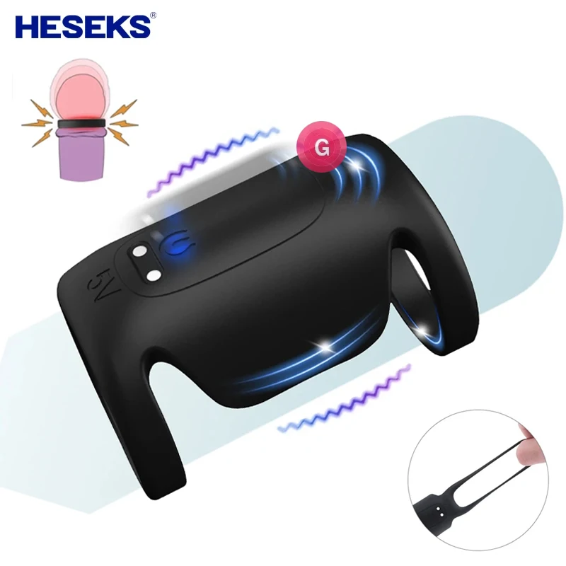 HESEKS Male Multi-Wearable Vibrating Cock Ring Penis Ring Vibrator Silicone Sleeve Ring Delay Ejaculation Sex Toys For Men