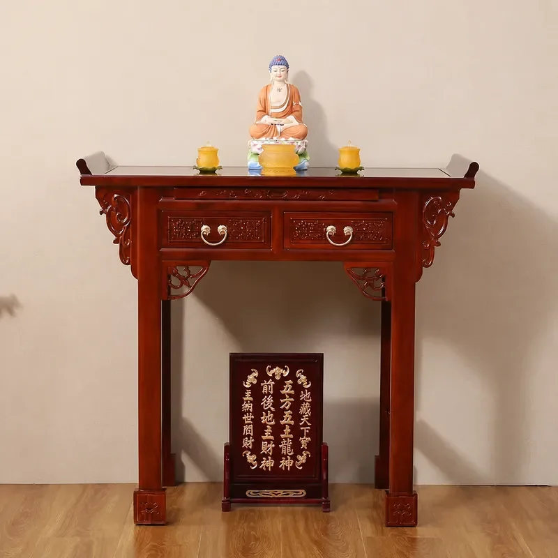 Solid Wood God of Wealth Offering Table Buddha Statue Household Incense Ancestor Shrine Cabinet New Chinese Style Home