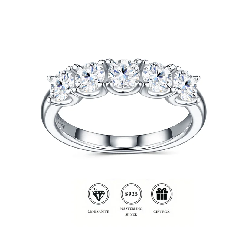 

5-Stone Moissanite Ring | 925 Sterling Silver | Stackable Design | Ideal for Wedding, Anniversary, Birthday Gift
