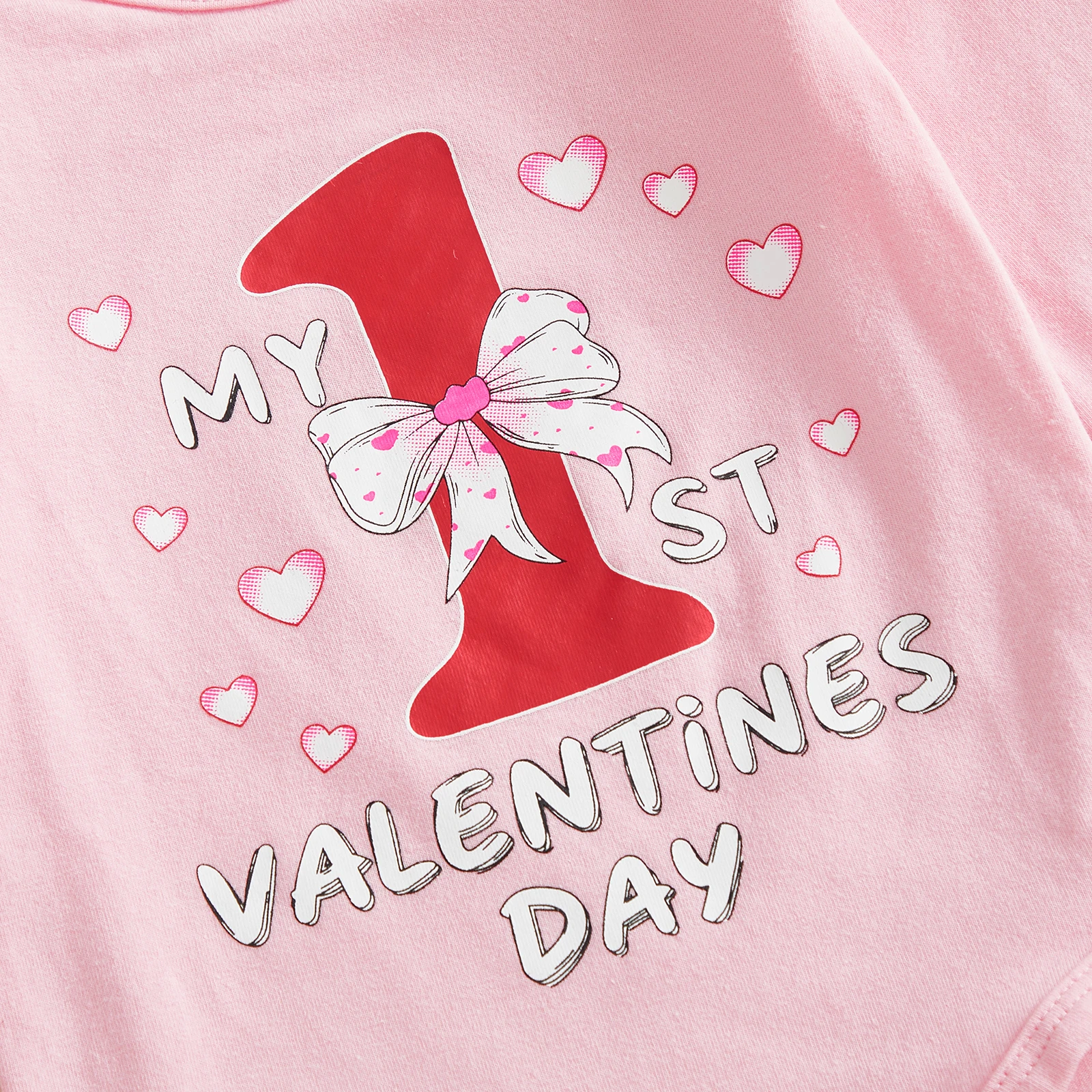 0-18Months Infant Baby Girl First Valentines Day Outfits Letter Long Sleeve Round Neck Romper Bow Shorts Headband Long Socks