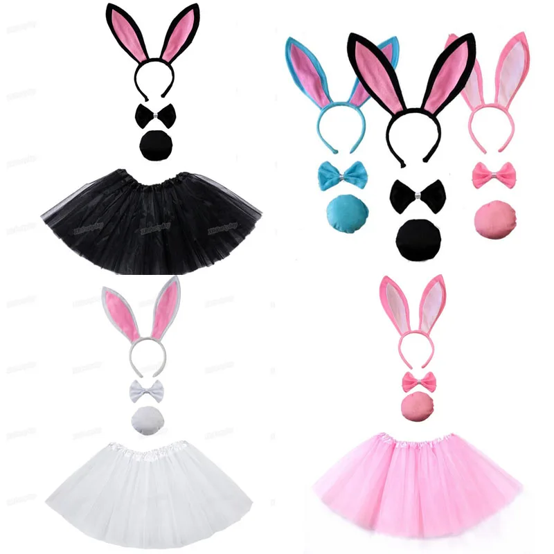 

Bunny Headband Set Black White Tutu Party Rabbit Ear Hairbands Gift Easter Birthday Halloween Costume Cosplay