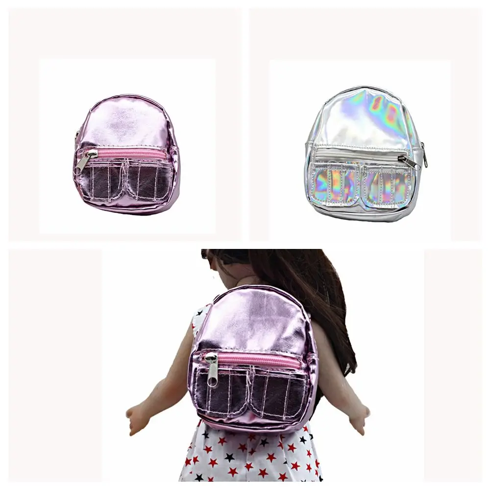 Fashion Mini Knapsack 18 inches Girl Doll Backpack PU Pink Silver Glitter Doll Bag Dolls Accessories