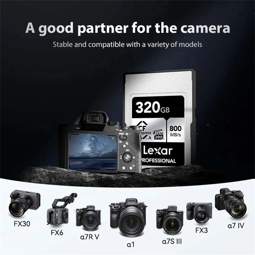 نوع بطاقة Lexar CFe express بطاقة ذاكرة أصلية للكاميرا حتى CFe وcvpg 8K وgb وgb Lexar CFexpress Memory Card Type A CFe VPG 200 8K 160GB 320GB Original CF Card for Camera Up to 800Mb/s Professional Video Cards